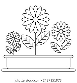 Flowers in a pot line illustration. Flowers icon. Vector isolated on white background.