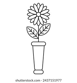 Flowers in a pot line illustration. Flowers icon. Vector isolated on white background.