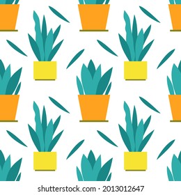 flowers in a pot on a white background seamless pattern for kitchen or cafe