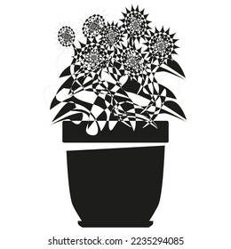 Flowers in pot in outline style. Flower bed for the window. Vector illustration isolated on white background.