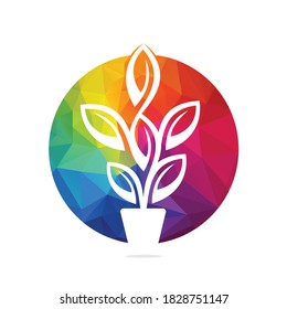 Flowers Pot and Plant Pot Vector Illustration Design. Green Tree on Pot Logo Design.