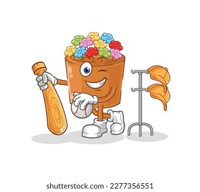 the flowers in pot playing baseball mascot. cartoon vector