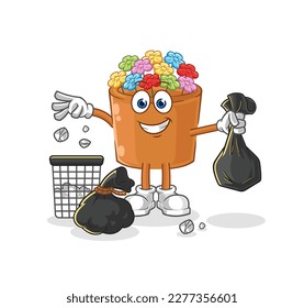 the flowers in pot Throw garbage mascot. cartoon vector