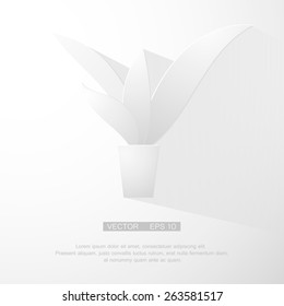 Flowers in pot. White paper symbol. Vector EPS 10