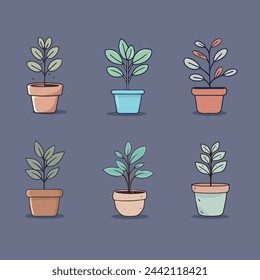 Flowers pot.Nature cartoon vector illustration of flowers and leaves beautiful collection.Blossom plant,botanical flowerpot.