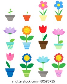 Flowers in pots - clip art