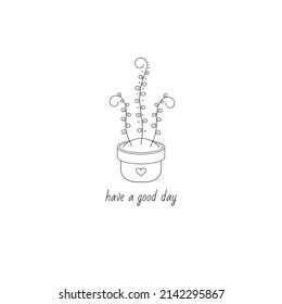 Flowers in pots doodle vector outline botanical illustration. Home decor plant clipart