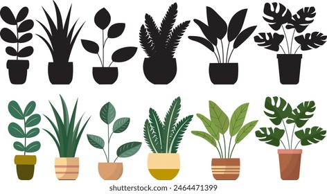 flowers in pots in flat style, indoor plants, isolated on white background vector