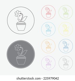 flowers in pots  icon in thin line style with color variations, vector EPS 10.