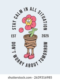 flowers in pots retro cute illustration
