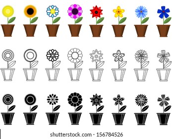 Flowers in the pots, set .