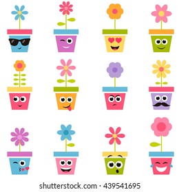 flowers in pots with smiley faces