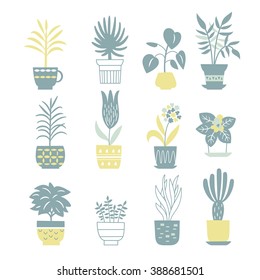 flowers in pots. Vector collection