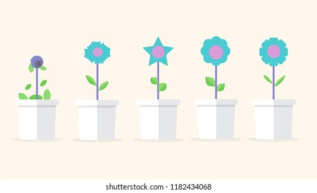  Flowers in pots. Vector illustration.