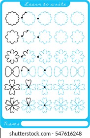 flowers. Preschool worksheet for practicing fine motor skills - tracing dashed lines. Tracing Worksheet.  Illustration and vector outline - A4 paper ready to print.

