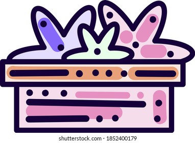 Flowers with present, illustration, vector on white background