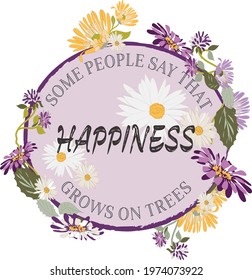 Flowers print and happiness slogan tee graphic 