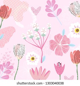 Flowers print pattern hand drawn watercolor vector illustration