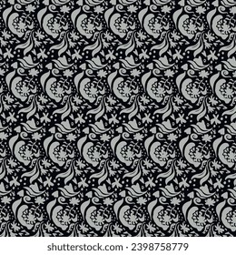 Flowers printing pattern, graphic textile rotation black white