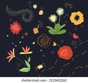 Flowers for printing. Vector. For cards, stickers, stickers, beauty, decor. Drawings of flowers in vector