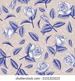 Flowers in purple on a textured background. Seamless pattern. Vector illustration