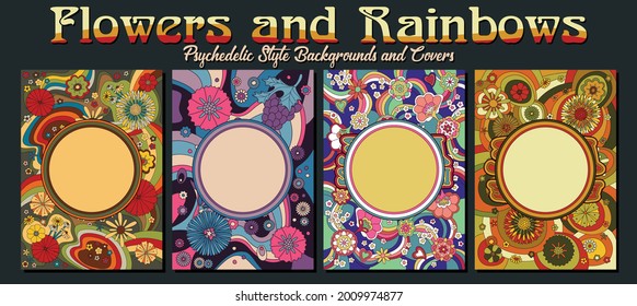 Flowers and Rainbows Psychedelic Art Style Floral Backgrounds and Patterns