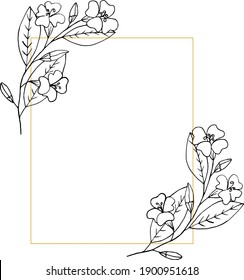 flowers rectangular frame, border, card with place for text. sketch hand drawn doodle style. monochrome minimalism. spring, bloom, flowers, summer, wedding