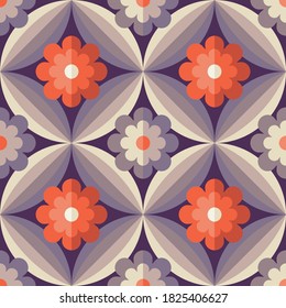 Flowers red background design. Geometric seamless pattern. Nature decorative ornament. Vector illustration. 