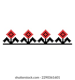 Flores. Rojo y negro. Ilustración vectorial del ornamento popular ucraniano. Vyshyvanka. Ornamento geométrico tradicional de Europa del Este sobre fondo blanco. Para manteles, vestidos, faldas, textiles