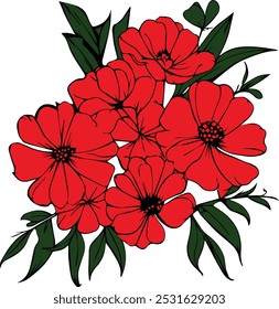 Flowers - Red flowers bouquet for anniversary print, silhouette, design, logo, art, for cricut