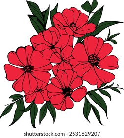 Flowers - Red flowers bouquet for anniversary print, silhouette, design, logo, art, for cricut