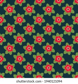 Flowers are red pattern on a green background.Pattern for fabric, textile, material, wallpaper, jewelry, postcards, ceramics.stickers,curbs, business cards, websites.
