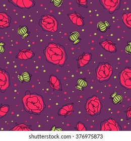Flowers red poppy pattern purple
