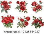 Flowers. Red Rose, buds and leaves