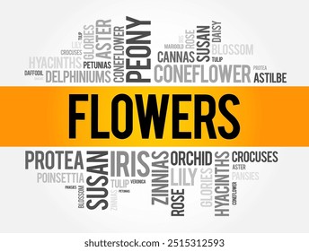 Flores refere-se às estruturas reprodutivas encontradas em plantas com flores, palavra nuvem conceito fundo