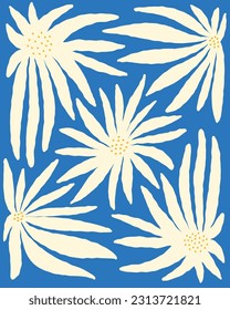  flowers in retro hippie style. An aesthetic postcard in the style of Matisse