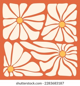 Flowers in retro style. Chamomiles. Chamomiles on a retro background. Vector illustration of flowers. Summer element