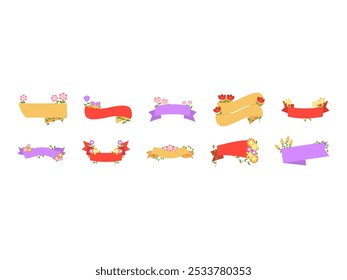 Flowers Ribbon Banner Element Set 
