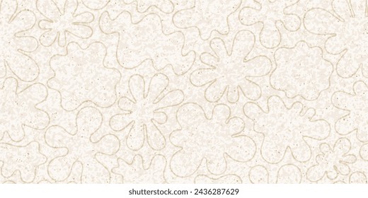 Flowers with rice paper texture seamless pattern. Background of old japanese craft paper with floral ornament. Asian handmade material, parchment for scrapbook or wrapping, flower vector illustration
