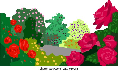 Flores. Jardín de rosas. Ilustración plana vectorial.