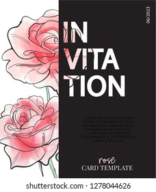 Flowers rose poster. Vector typography slogan with b/w natural sketch  illustration. Summer modern contrast print