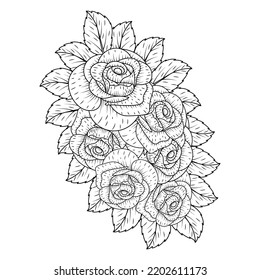 flowers rose zentangle coloring page with decorative easy sketches design illustration. decorative easy sketches. Vector illustration for coloring page, isolated on white background.