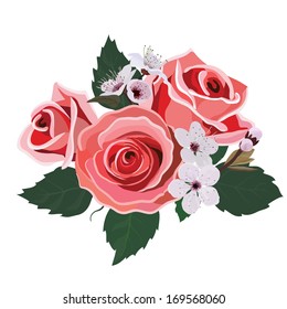 Flowers roses and almonds isolated