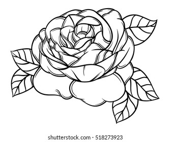 Flowers roses, black and white. Isolated on white background. Vector illustration.