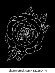 Flowers roses, black and white. Isolated on black background. Vector illustration.