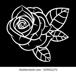 Flowers roses, black and white. Isolated on black background. Vector illustration.
