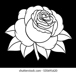 Flowers roses, black and white. Isolated on black background. Vector illustration.