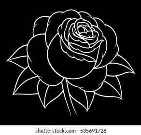Flowers roses, black and white. Isolated on black background. Vector illustration.