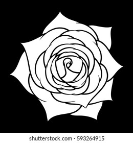 Flowers roses, black and white. Isolated on black background. Vector illustration.