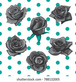 Flowers roses, buds and green leaves. Roses Set collection. rose icon and symbol